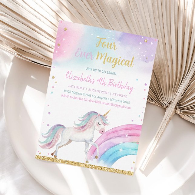 Invitación Cuatro cumpleaños mágicos de Unicornio (Subido por el creador)