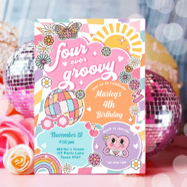 Invitación Cuatro días de cumpleaños de la variedad retro-per