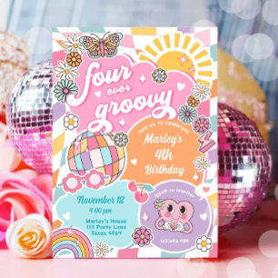 Invitación Cuatro días de cumpleaños de la variedad retro-per