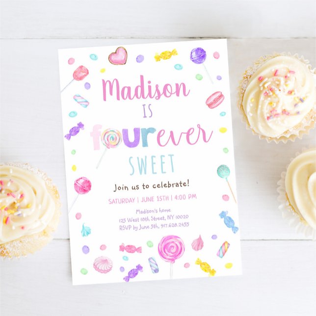 Invitación CUATRO días de cumpleaños de Sweet Shop Candy (Subido por el creador)