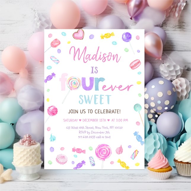 Invitación CUATRO días de cumpleaños de Sweet Shop Candy Loll (Subido por el creador)