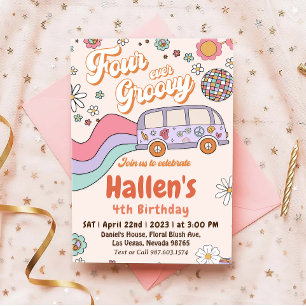 Invitación Cuatro días del arco iris del retro boho de Groovy