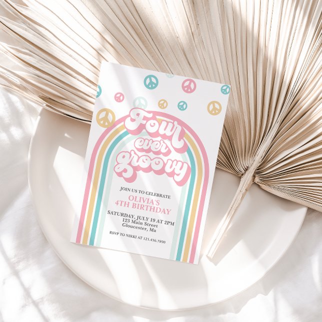 Invitación Cuatro días del arco iris retro de Groovy (Subido por el creador)