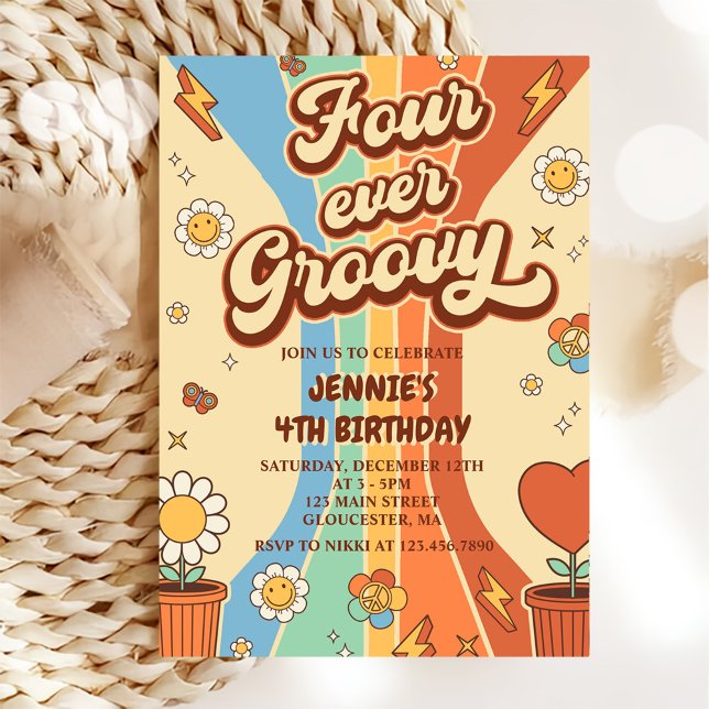 Invitación Cuatro días del arco iris retro de Groovy (Subido por el creador)