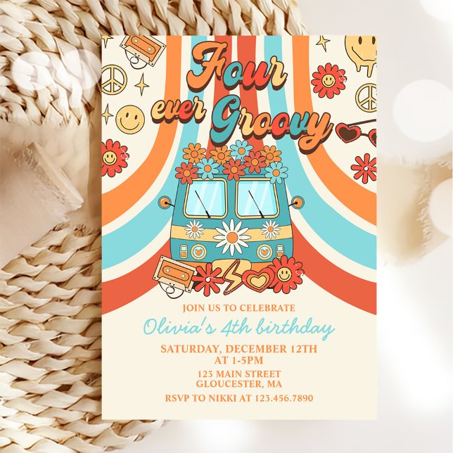 Invitación Cuatro días del arco iris retro de Groovy (Subido por el creador)