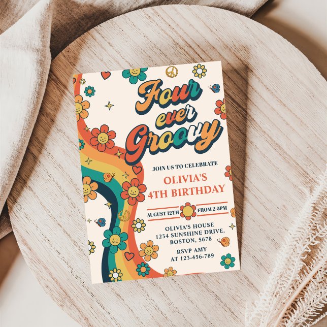 Invitación Cuatro días del arco iris retro de Groovy (Subido por el creador)
