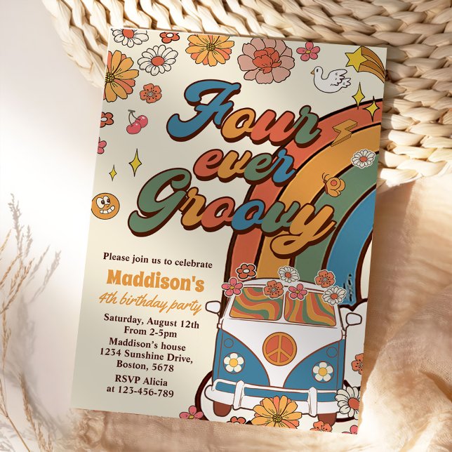 Invitación Cuatro días del arco iris retro de Groovy (Subido por el creador)