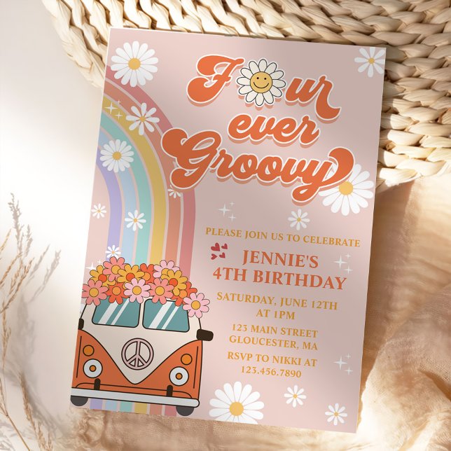 Invitación Cuatro días del arco iris retro de Groovy (Subido por el creador)