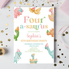 Invitación Cuatro Dinosaurios A-Saurus Primera Fiesta de Cump