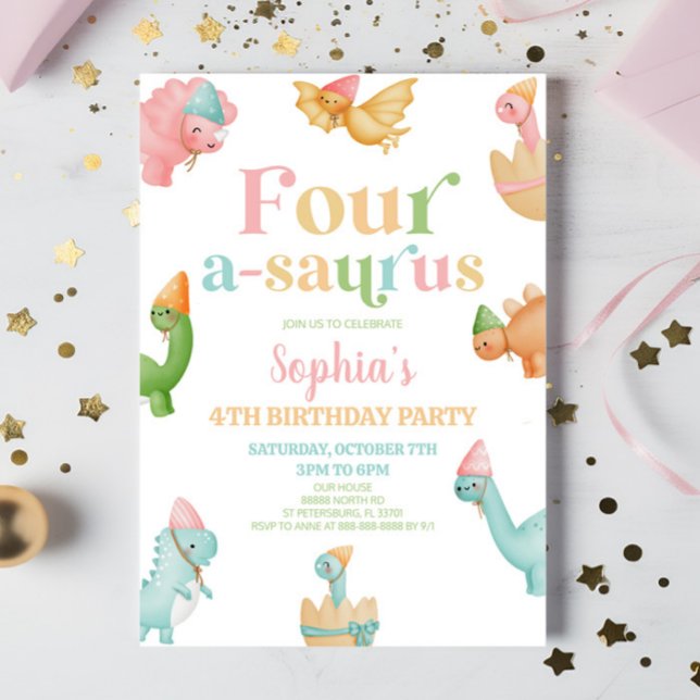 Invitación Cuatro Dinosaurios A-Saurus Primera Fiesta de Cump (Subido por el creador)