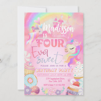 Invitación Cuatro donut dulce unicornio de todos los tiempos