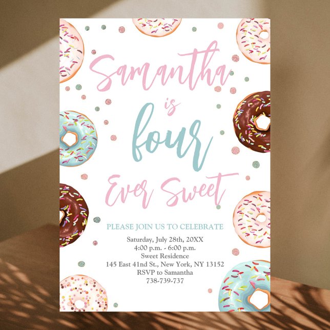 Invitación Cuatro Dulces Donuts Fiesta de Cumpleaños de la Ac (Subido por el creador)
