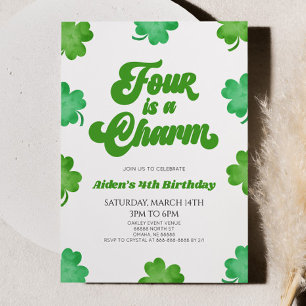 Invitación Cuatro es un cariñoso Fiesta de 4 cumpleaños verde