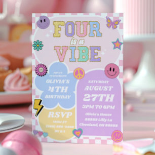 Invitación Cuatro es un parche de Vibe Preppy Cuarto Fiesta d
