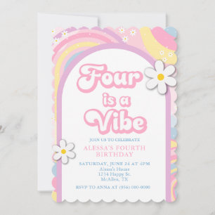 Invitación Cuatro es una Vibra Groovy, Chica Retro Colores Pa