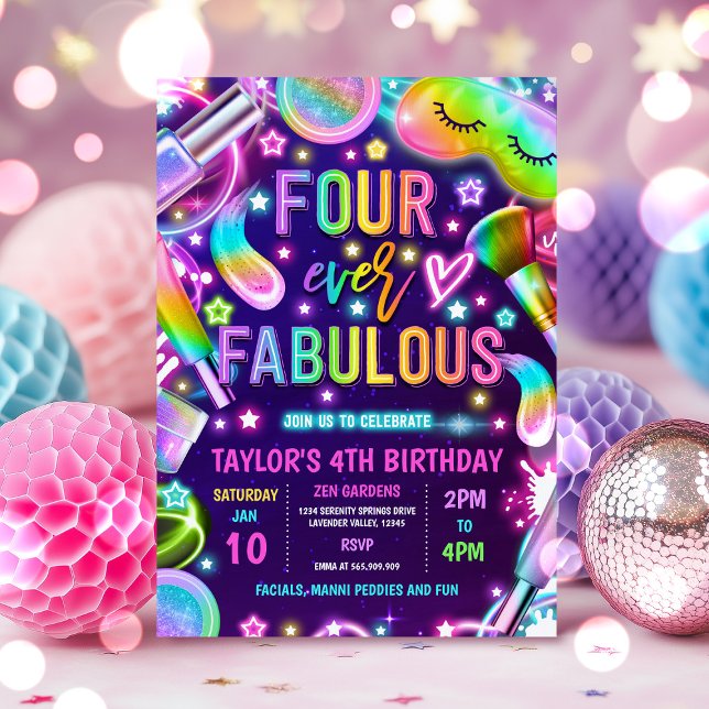 Invitación Cuatro Fabulosos Balneario Glow Makeup 4º Cumpleañ (Subido por el creador)