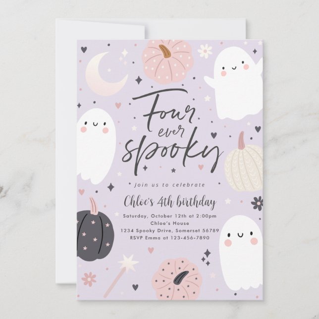 Invitación Cuatro Fantasma de Boho Halloween 4º cumpleaños (Anverso)