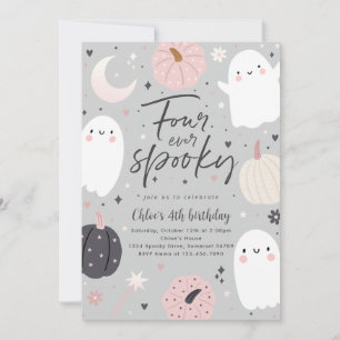 Invitación Cuatro Fantasma de Boho Halloween 4º cumpleaños