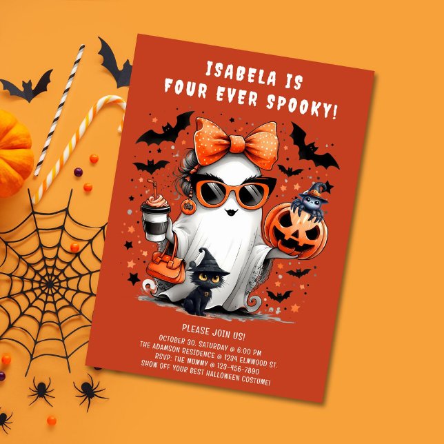 Invitación Cuatro Fantasma Fantasma Halloween 4º cumpleaños (Subido por el creador)