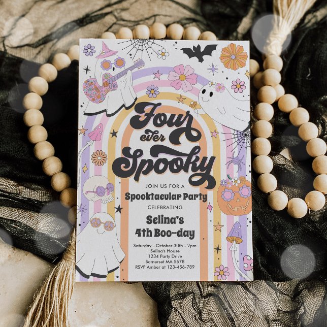 Invitación Cuatro Fantasma Halloween Groovy cumpleaños (Subido por el creador)