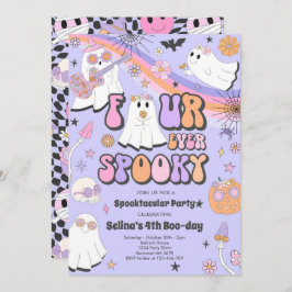 Invitación Cuatro Fantasma Halloween Groovy cumpleaños