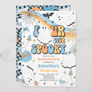 Invitación Cuatro Fantasma Halloween Groovy cumpleaños