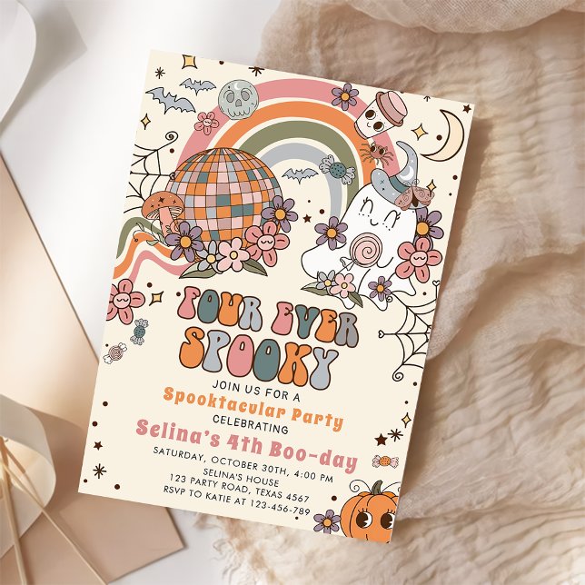 Invitación Cuatro Fantasmas Retro Ghost Halloween Cumpleaños (Subido por el creador)