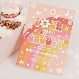 Invitación Cuatro Fiestas de cumpleaños de Groovy Hippie