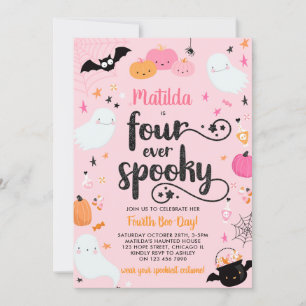Invitación Cuatro Fiestas de cumpleaños de Halloween rosa esp