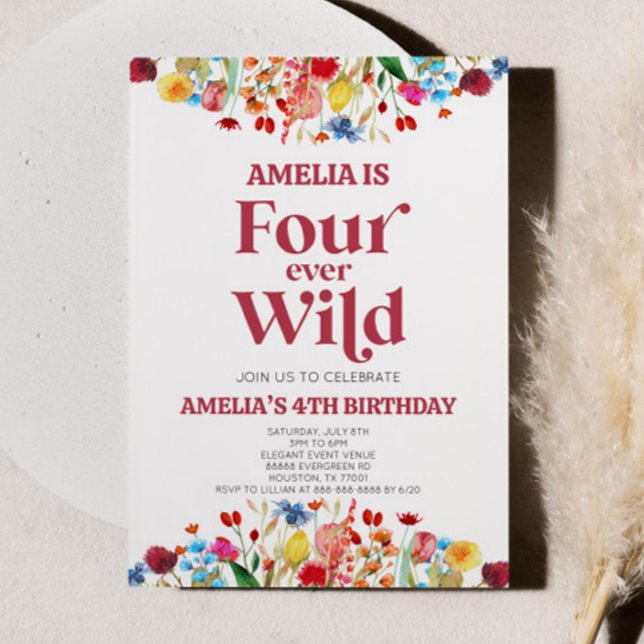 Invitación Cuatro Fiestas de cumpleaños de Wildflower salvaje (Subido por el creador)
