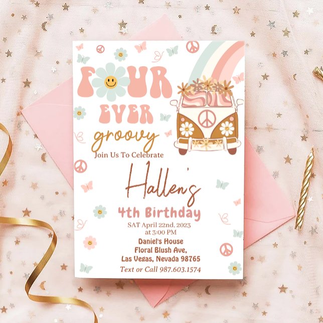 Invitación Cuatro Fiestas del cuarto cumpleaños del arco iris (Subido por el creador)