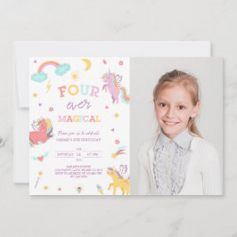 Invitación Cuatro fotos de cumpleaños de Unicornio mágico nun