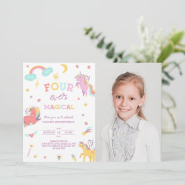 Invitación Cuatro fotos de cumpleaños de Unicornio mágico nun