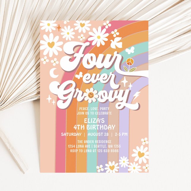 Invitación Cuatro Groovy Daisy Arcoiris para siempre cuarto c (Subido por el creador)