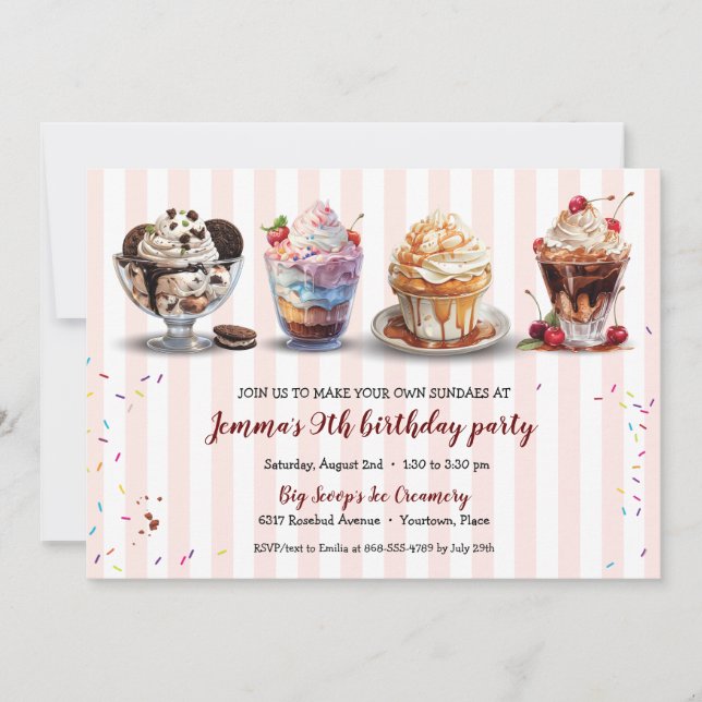 Invitación Cuatro Hacen Tu Propia Crema De Hielo Domingo Cump (Anverso)