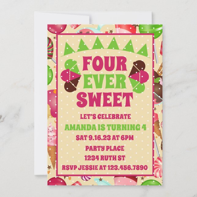 Invitación Cuatro helados dulces de siempre cuarto Fiesta de  (Anverso)