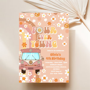Invitación Cuatro jóvenes arcoiris retro cuatro cumpleaños