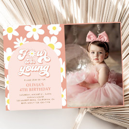 Invitación Cuatro jóvenes Boho Daisy foto de cumpleaños