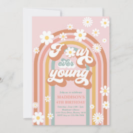 Invitación Cuatro jóvenes Boho Daisy Rainbow cuatro cumpleaño