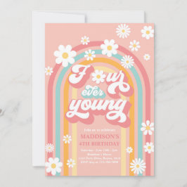 Invitación Cuatro jóvenes Boho Daisy Rainbow cuatro cumpleaño