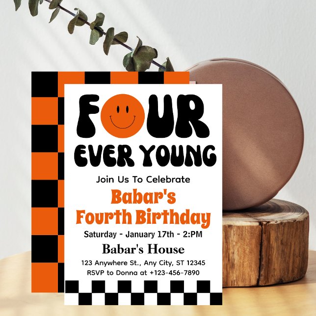 Invitación Cuatro Jóvenes Retro Boy 4 cumpleaños (Subido por el creador)