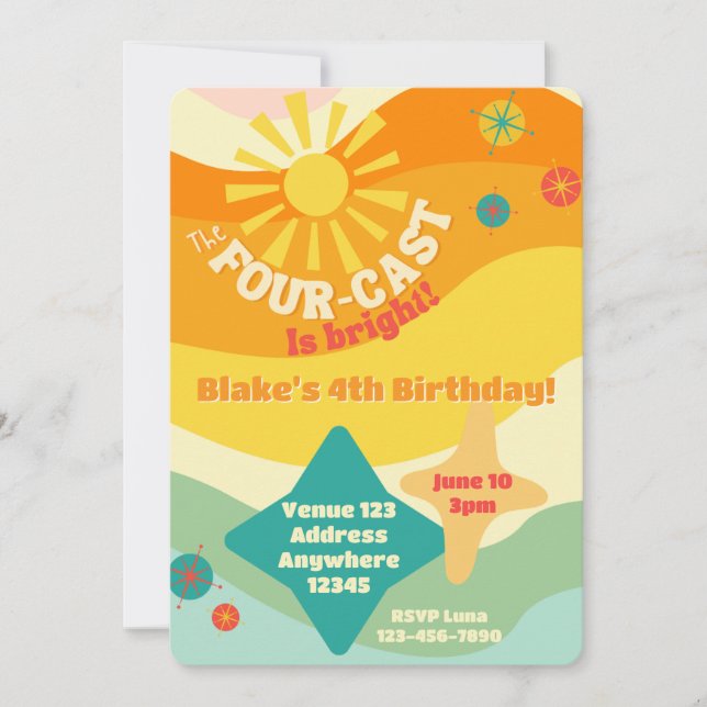 Invitación Cuatro moldes es brillante, cumpleaños del sol col (Anverso)