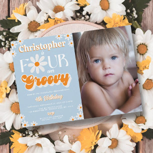 Invitación Cuatro niños de la época de Groovy retro 4 foto de
