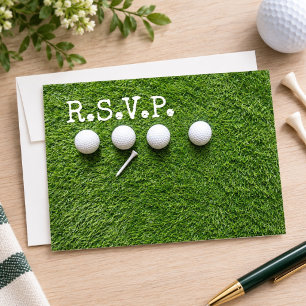 Invitación Cuatro pelotas de golf con tee R.S.V.P. en verde