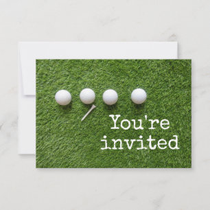 Invitación Cuatro pelotas de golf con tee R.S.V.P. en verde