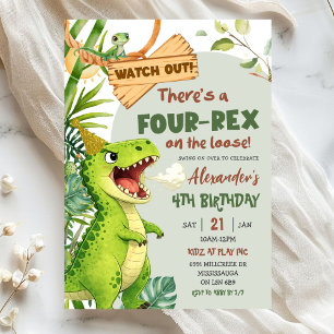 Invitación Cuatro Rex Verde Suelto Cuarto Cumpleaños
