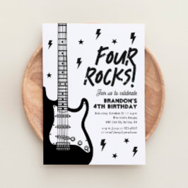 Invitación Cuatro Rocas Guitarra Rock y Roll Cuarto Cumpleaño