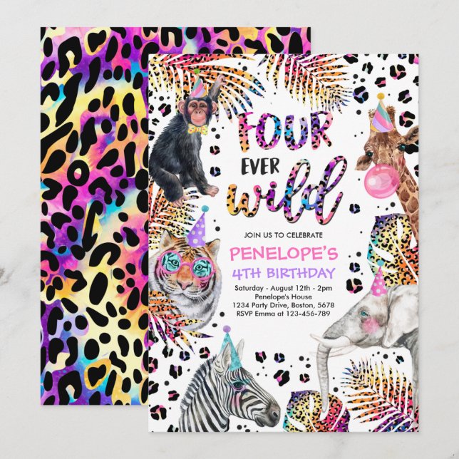 Invitación Cuatro salchichas arcoiris salvajes de siempre Saf (Anverso / Reverso)