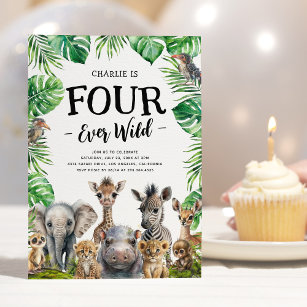 Invitación Cuatro salvajes Safari cuarto Fiesta de cumpleaños