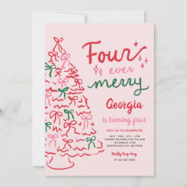 Invitación Cuatro Siempre Alegre Coqueta Navidad 4 Cumpleaños